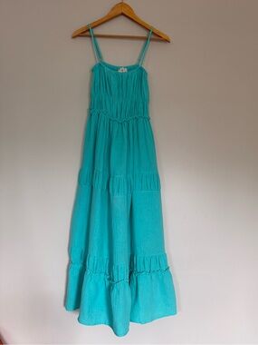 Ocean Drive Teal Gauze Tiered Maxi Dress Sz S Smocked Bodice Spaghetti
Straps